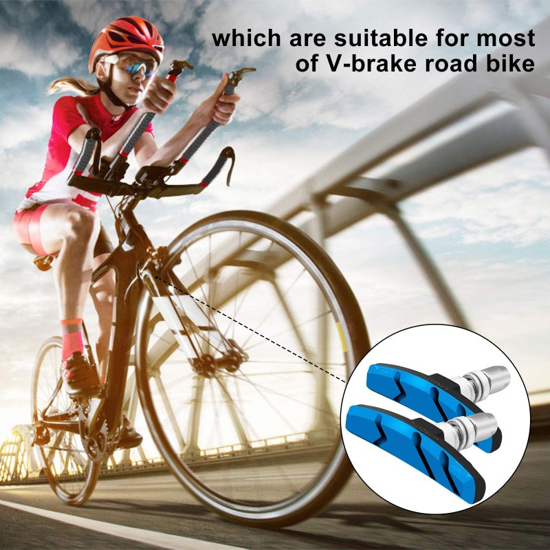 Alritz Bike Brake Pads Set, 6 PCS Road Mountain Bicycle V-Brake Blocks Shoes with Hex Nut and Shims, No Noise No Skid, 70mm, for Front and Back Wheel (Blue) - Image 5